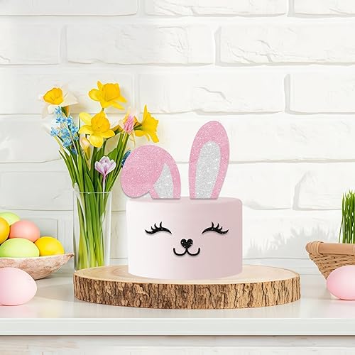 Miniatura 7 de Decoración de orejas de conejo con purpurina rosa, suministros de decoración de pestañas, púas de nariz para temática de conejo de Pascua, feliz