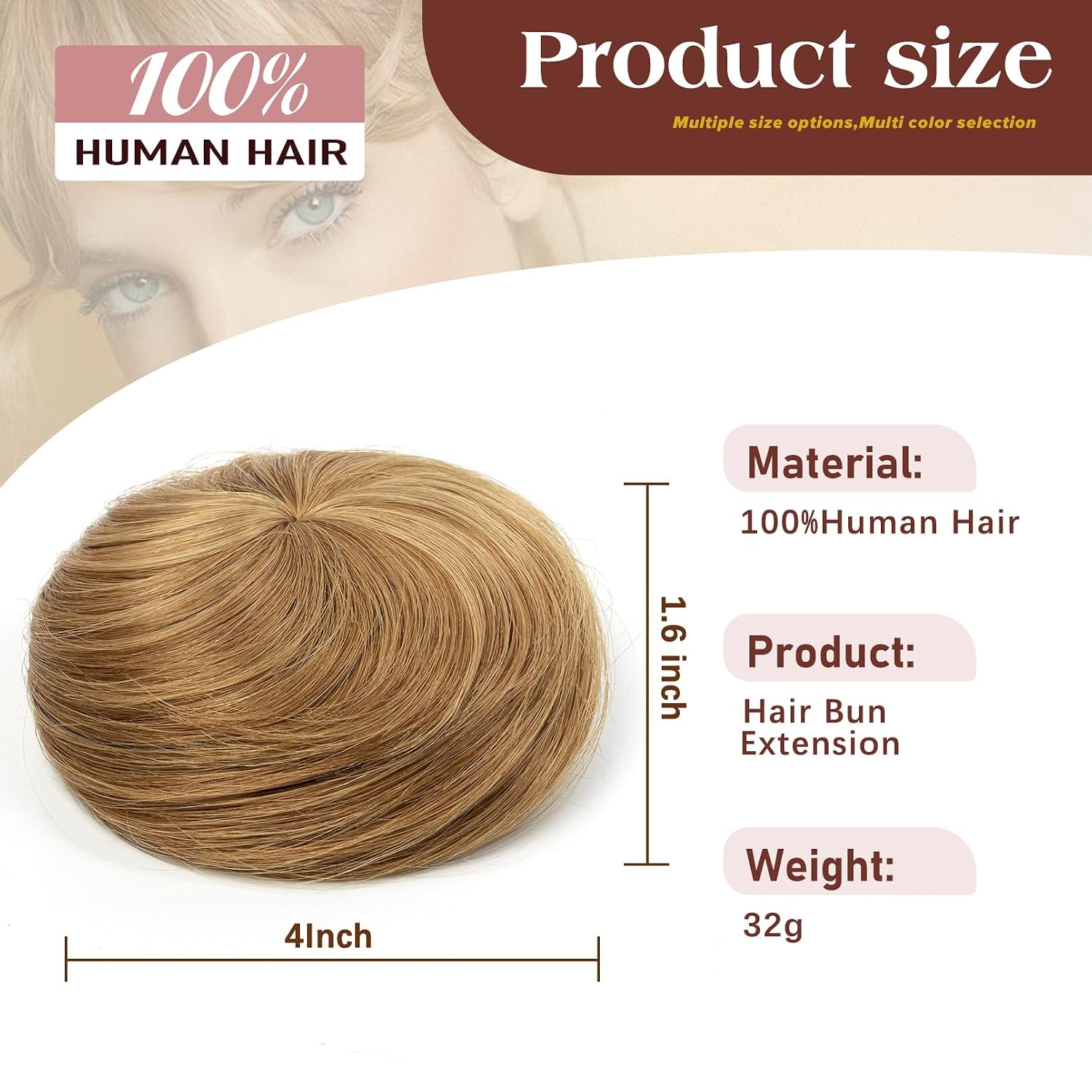 Human Hair Light Brown Drawstring Chignon, Large Size Straight Updo Donut Bun, Secure Hold Natural Soft Hair Piece for Work Ballet Nurse, Easy 30s Wear for Bad Hair Day & In-Between Wash Days