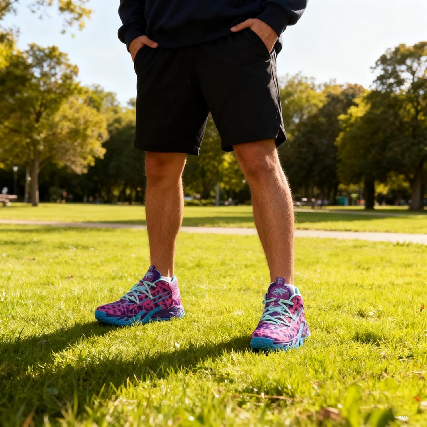 Hopomart Men's Lace Up Multi-Color High Top Basketball Shoes,Fahsion Lightweight Running Shoes, Non-Slip Breathable Outdoor Sports Shoes