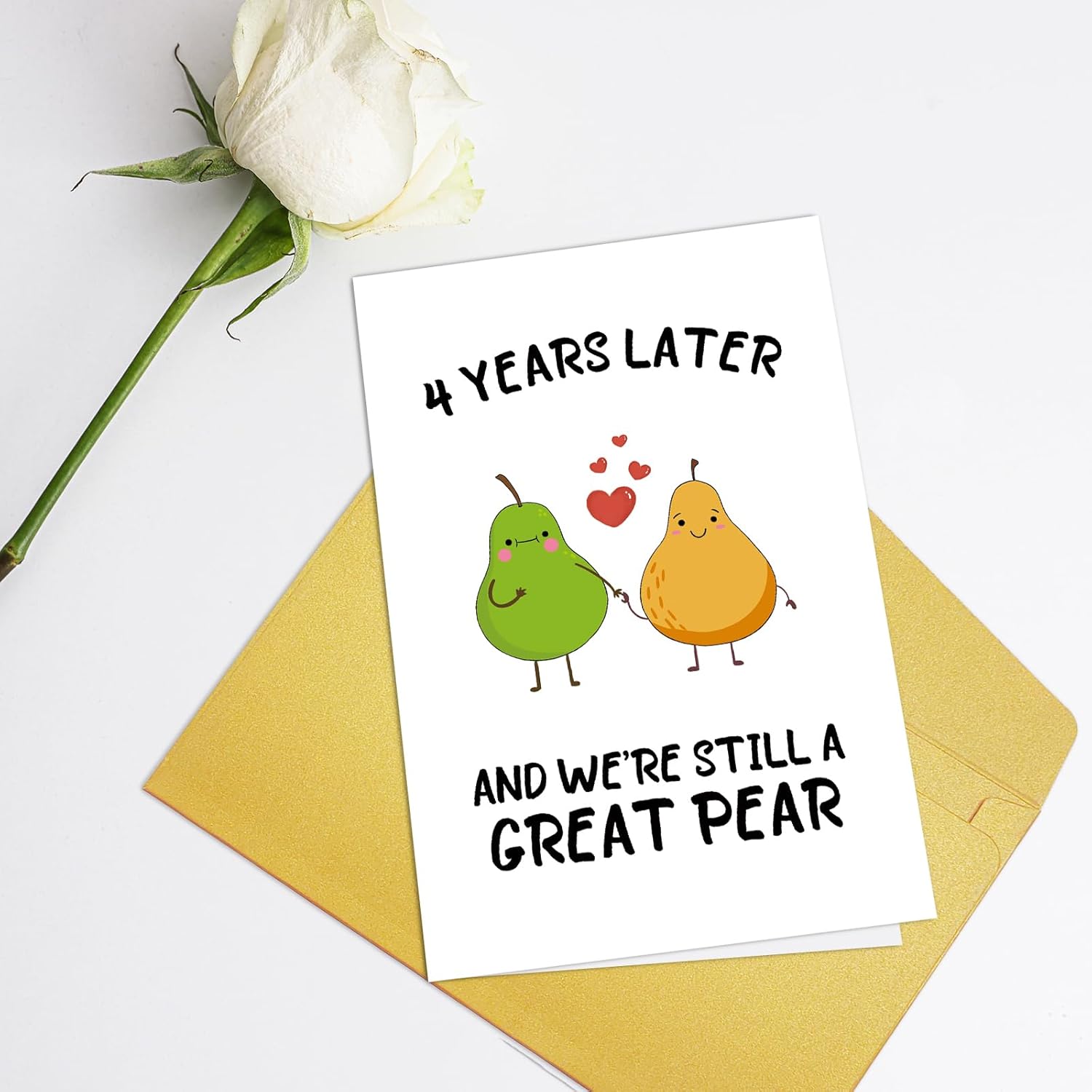 Supoeguk Funny 4th Anniversary Card for Wife Husband, Sweet Four Years Card for Him Her, Cute Pear Love Card, Romantic Valentines Day Card 5 image 3 of 7 B0CB84QN7F