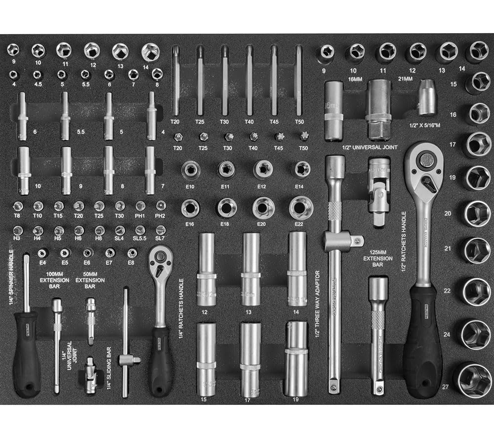 Werkzeugwagen Mento 3 | Werkstattwagen bestückt mit 158 Teilen | Schwarz | 73x48x97 cm | Modular & abschließbar