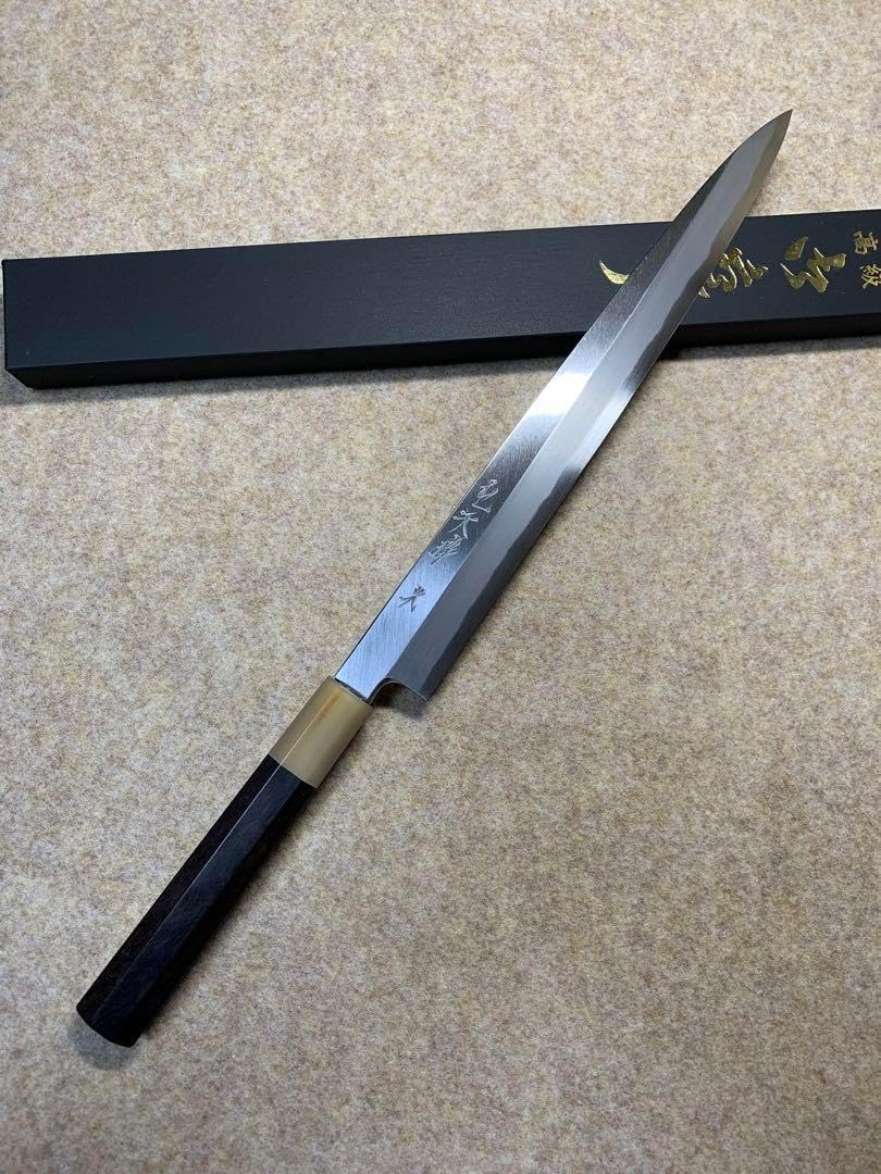 森本光一作 刺身 柳刃 青二鋼 紋鍛錬 尺 黒檀白水牛八角柄 🍂森本光一