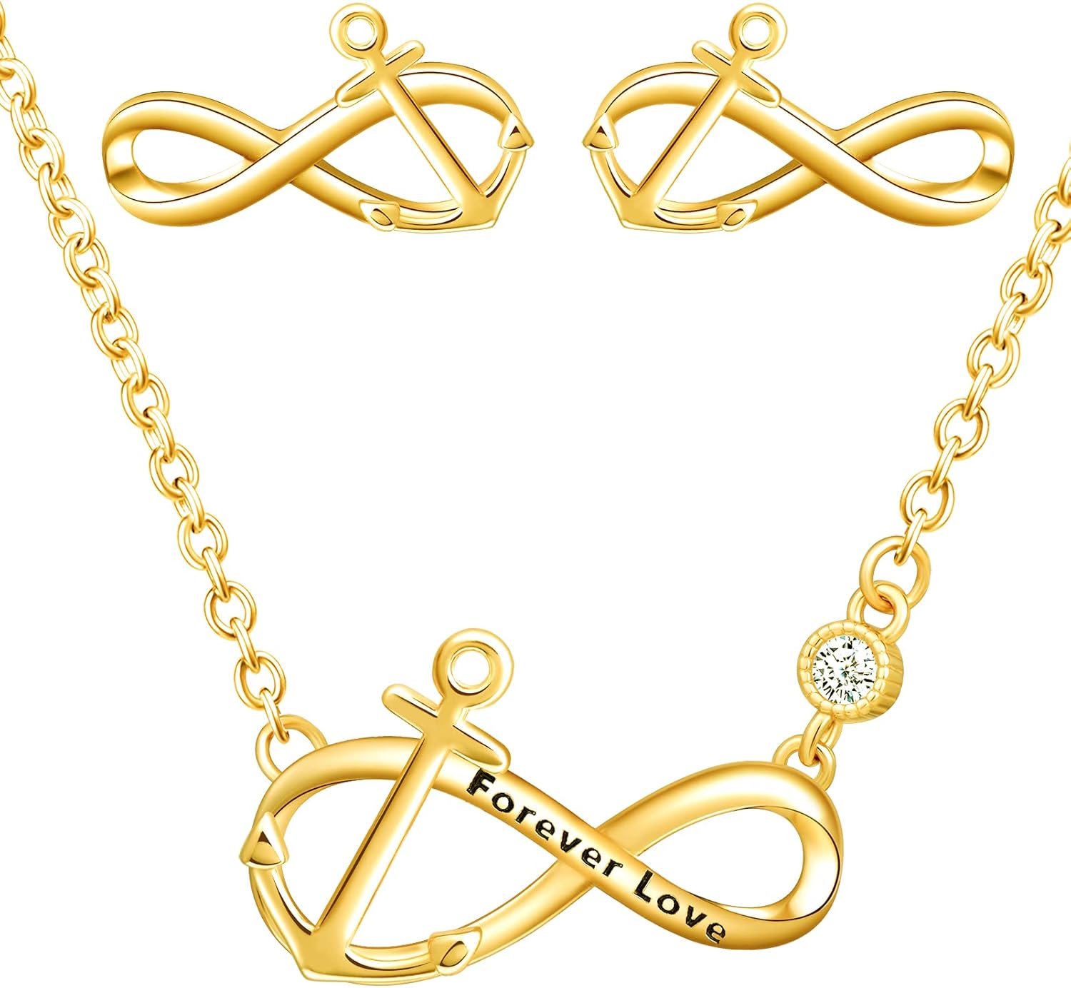 Yumilok Sterling Silver Jewelry Sets–Infinity Anchor Necklace Earrings for Women White Gold Plated Pendant Necklace Jewelry for Teen Girls Friends Mom Birthday Bridesmaids Wedding Mothers Day Gifts