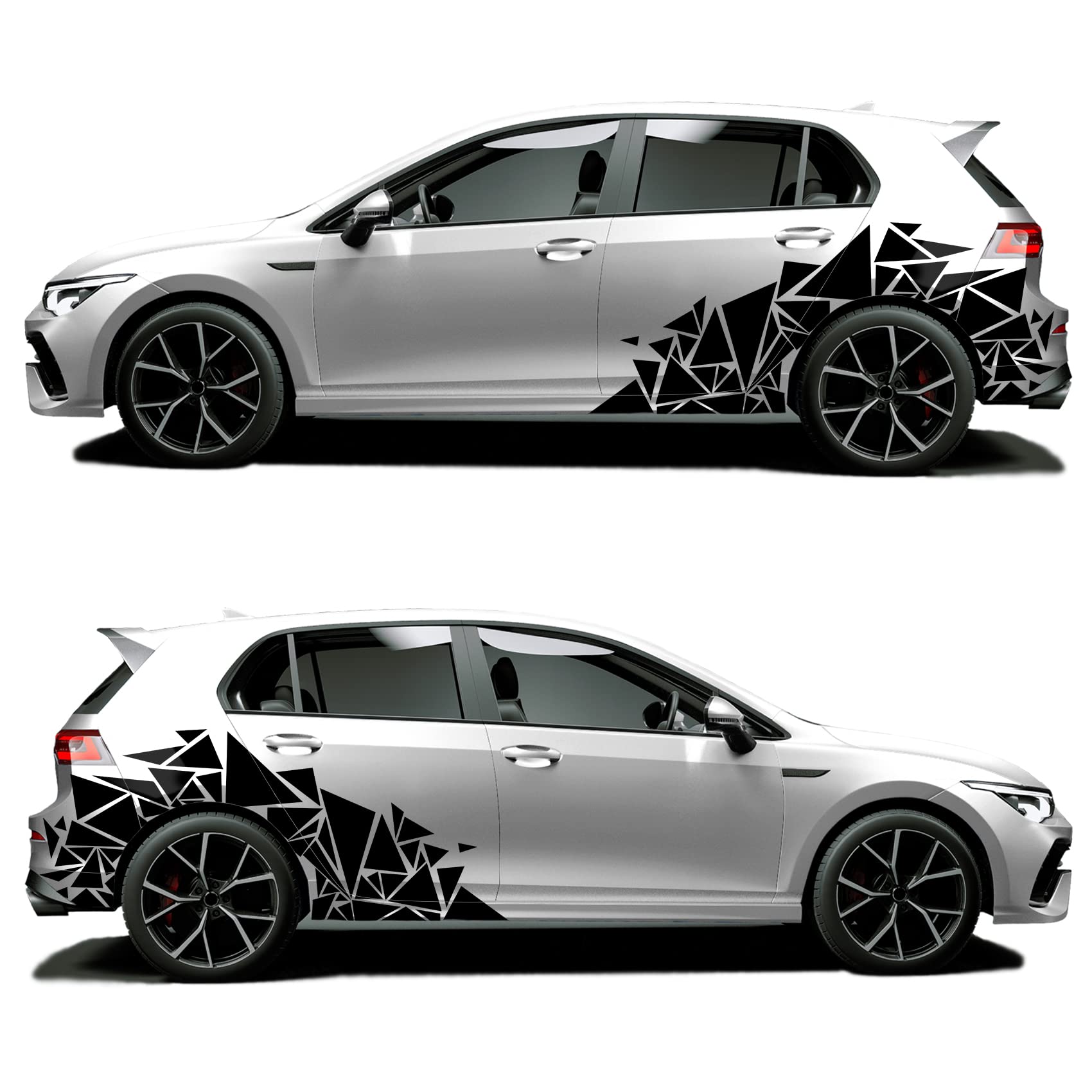 XXL Autoaufkleber Dreiecke 2er Set je 60x120cm geometrisches Design Auto Seite Motorrad Bus Sticker Kfz Zubehör Camouflage Tuning Dekor KX075 (Schwarz)