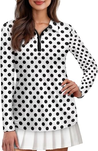 Womens Workout Top Casual Quarter Zip Golf Shirt with Collar Athletic Workout Tops Long Sleeve