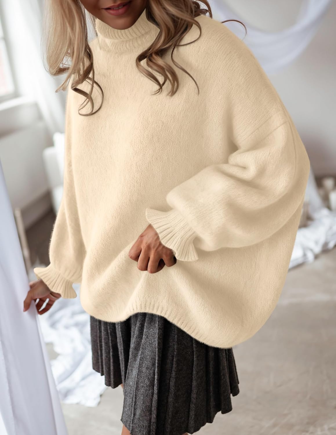 ZESICA Women's Turtleneck Sweaters Dressy Casual Oversized Long Sleeve Knitted Chunky Pullover Sweater Jumper Tops - Image 3