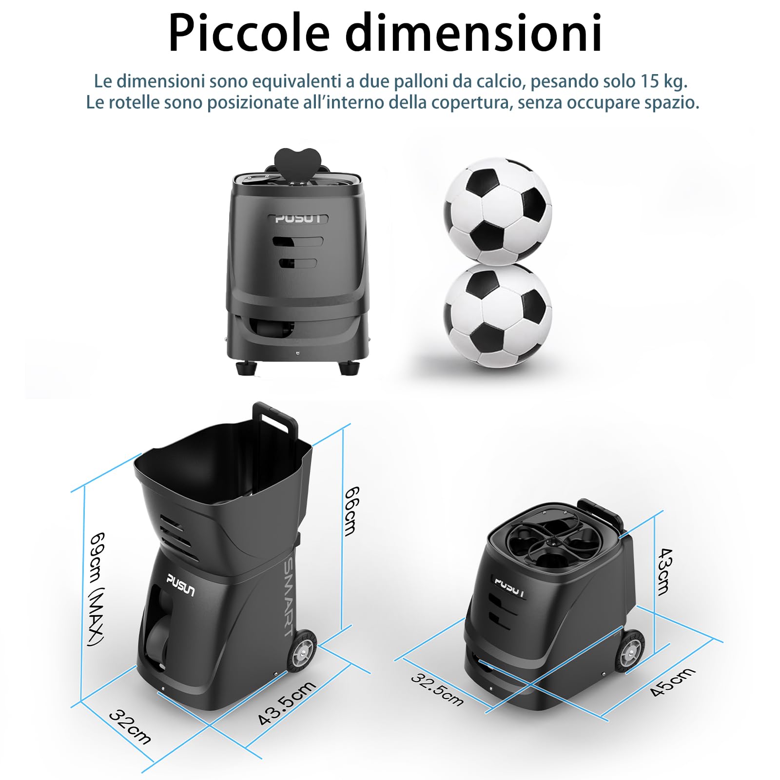 PT-Smart - Macchina per palline da tennis con app, telecomando | Lanciatore elettronico portatile | Batteria 4-6 ore | Oscillazione con Topspin e Backspin | Attrezzatura per allenamento per adulti |