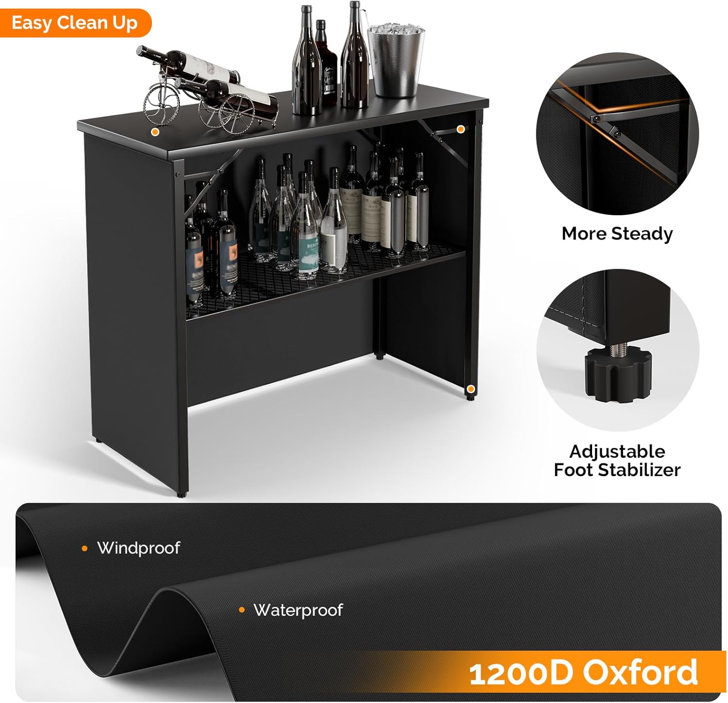 VINGLI 45" Commercial Portable Bar Table for Events, Mobile Bar, Moblie Bartending Station, Outdoor Bar Indoor Pop Up Bar Table with Skirt (Standard, 2)