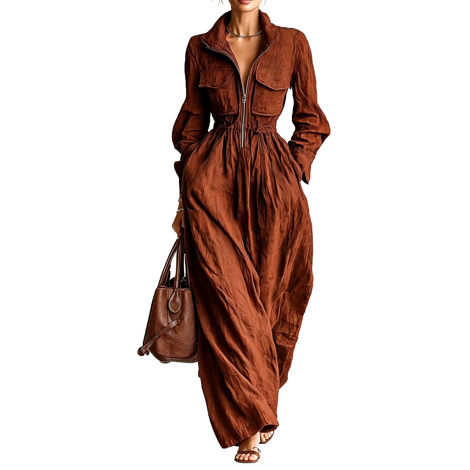 Robe à manches longues col en V : mode grande taille décontractée - 5