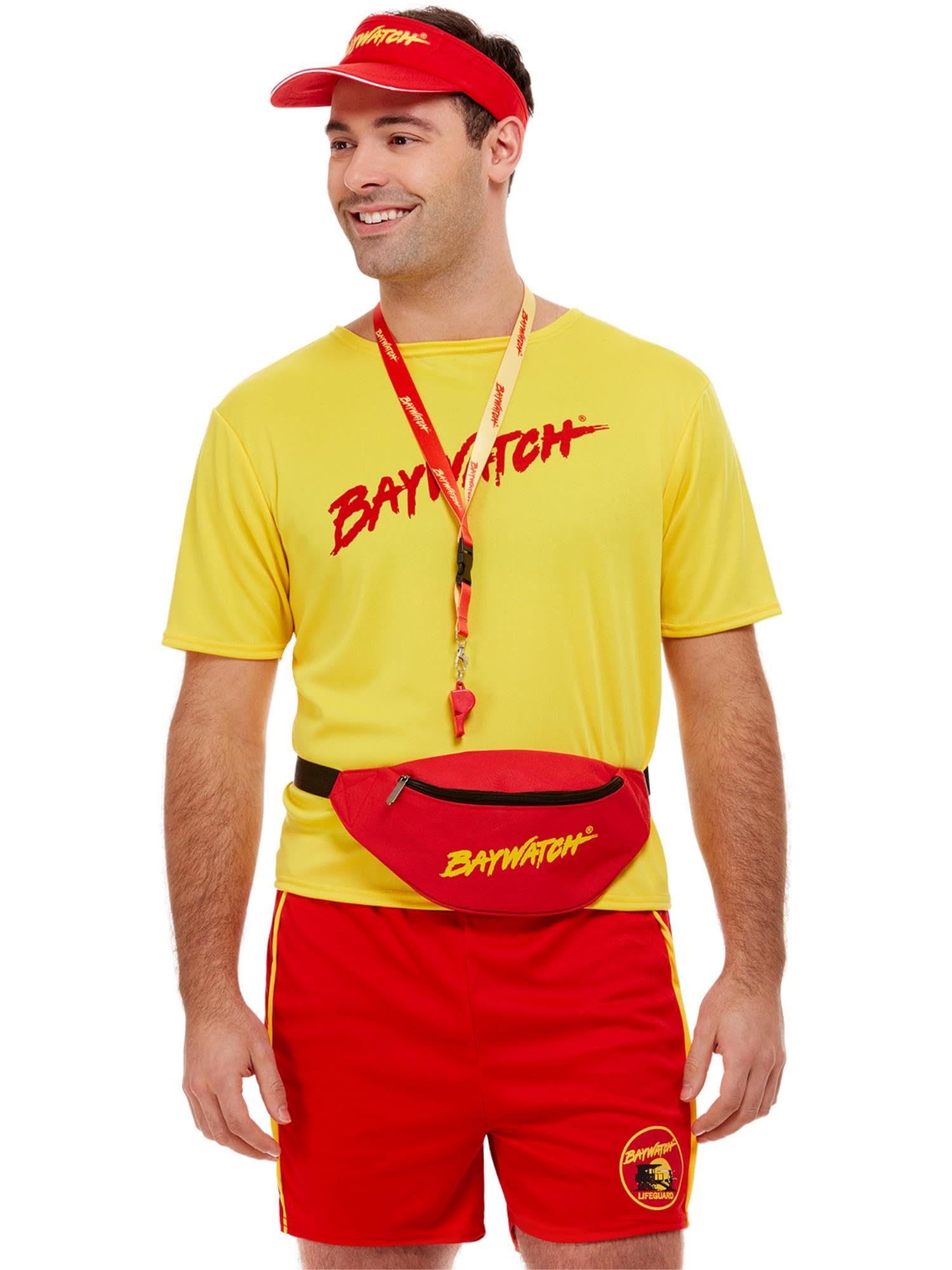 Smiffys Baywatch Kit for Adults, Red, Includes Visor, Bumbag, and Whistle, Official Baywatch Licensed Costume, Easy Wear Instant Kit, Perfect for Classic 90s and Beach Themed Parties
