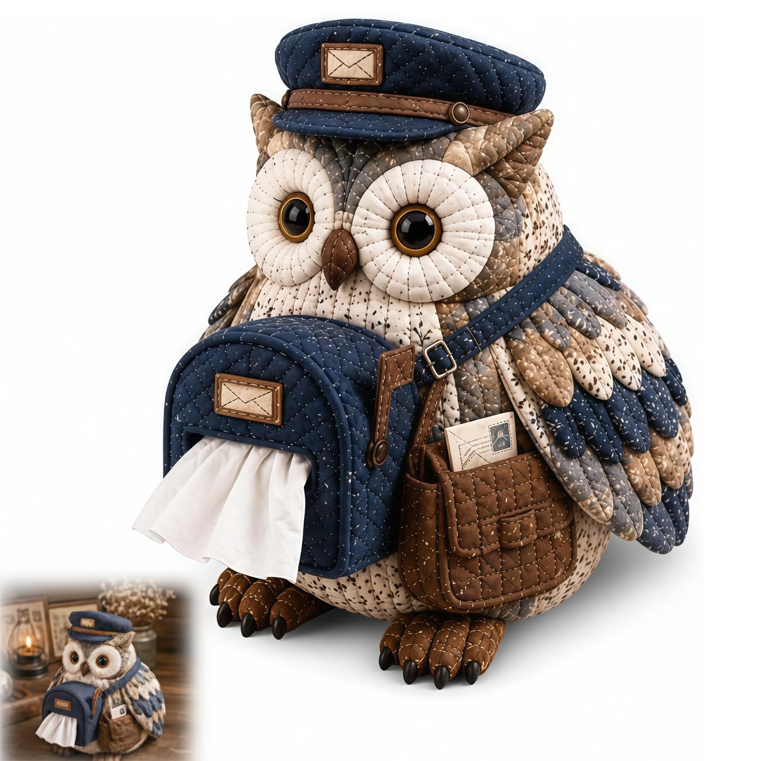 APOMNG Wise Owl Quilted Tissue Box DIY Sewing Kit Cute Patchwork Fabric Holder Cover Handmade Craft for Adults Creative Home Decor Gift,XS