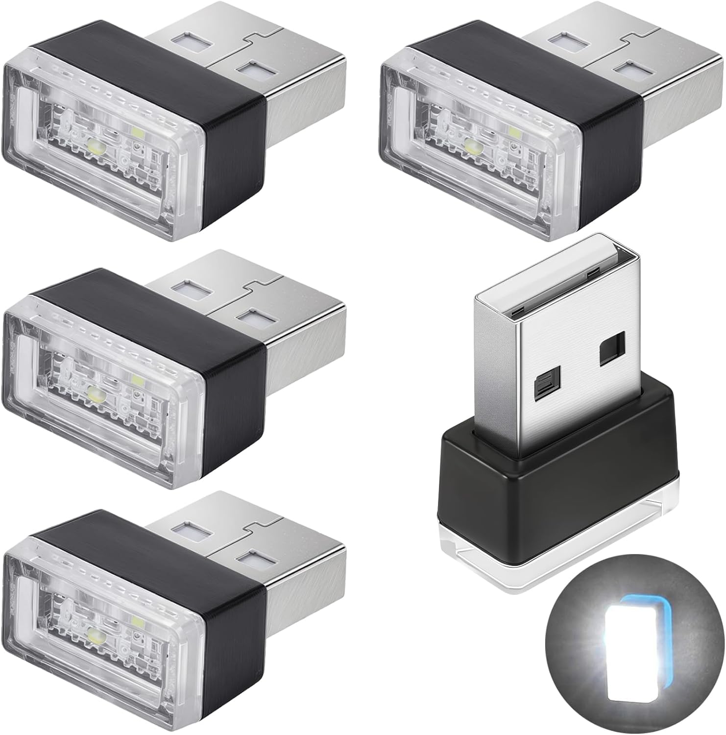 CTRICALVER 5 PCS USB Car Light, Mini LED USB Lights, Portable Car Interior Ambient Light, Can Be Used in Cars, Computers, Laptops (White)