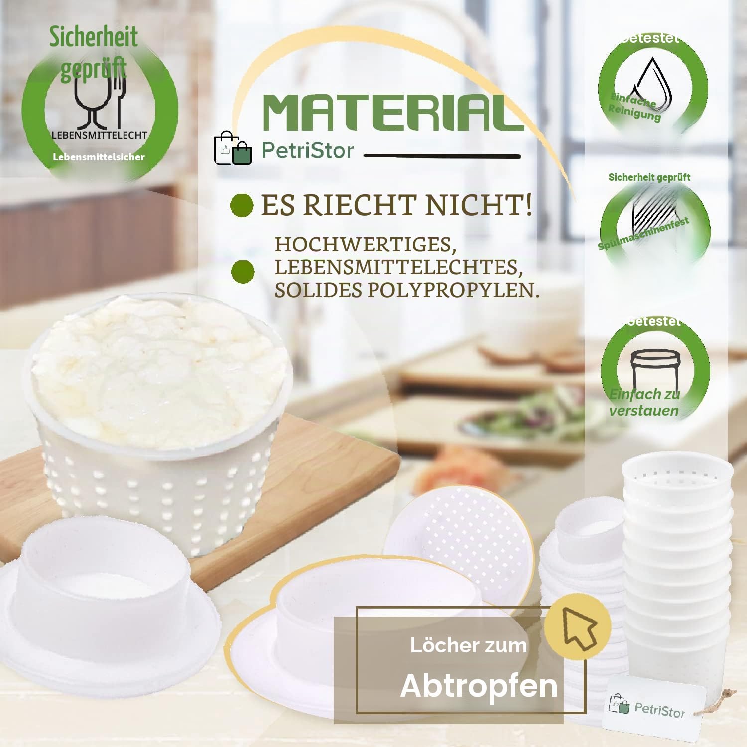 10 Stück Käseformen + Kolben – Basic Käseform 300 ml + Follower Kolben – Käseherstellungsset mit Kolben – Käseform für die Käseherstellung – Käse-Set für Presse