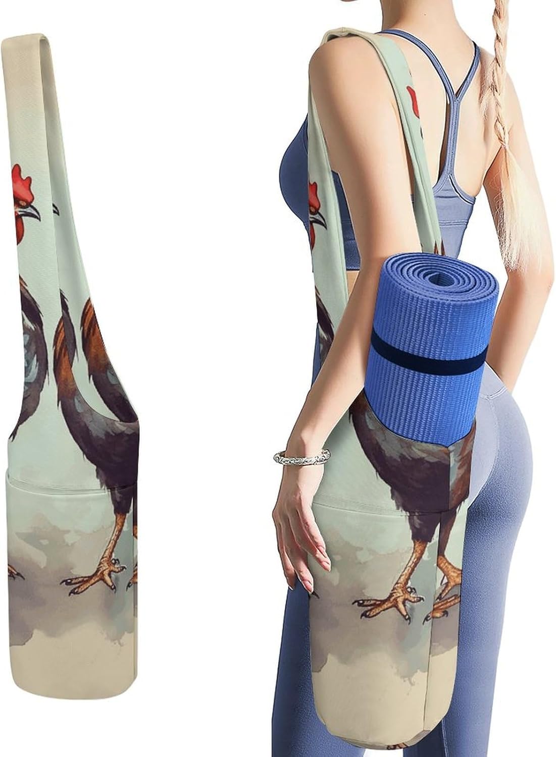 Rooster And Hen Yoga Mat Bag Yoga Backpack Multi Pocket Exercise Yoga Mat Carrier Multi-Functional Storage Bag for Pilates Beach Travel And Everyday Use