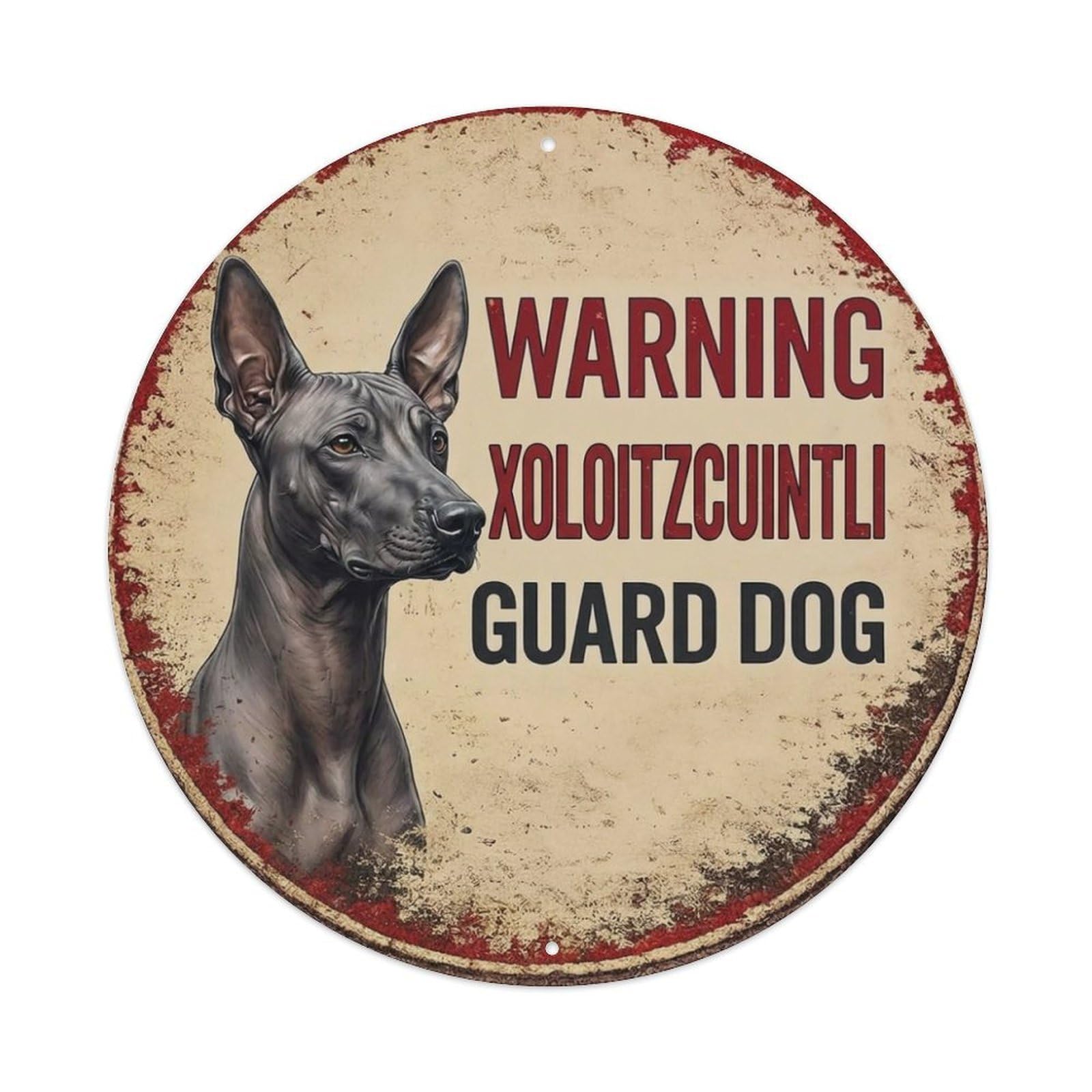 Metal Tin Sign Vintage Warning Xoloitzcuintli