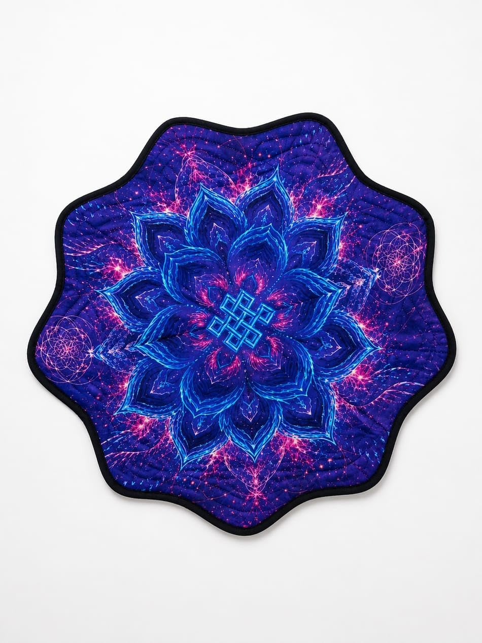 Celestial Lotus Dapo | Handcrafted Festival Wearable | Sacred Lotus Mandala Meditation Mat | Boho Spiritual Festival Cape | Yoga Meditation Shawl | Gift for Women & Men-image-20