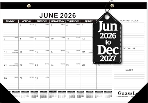 GuassLee Desk Calendar 2026-2027 Jun. 2026 - Dec. 2027, 19 Months Calendar 17" 11.5" Desktop Planner with Julian Date, Monthly Goals, Academic To-Do List, for Home, Office, School & Teachers