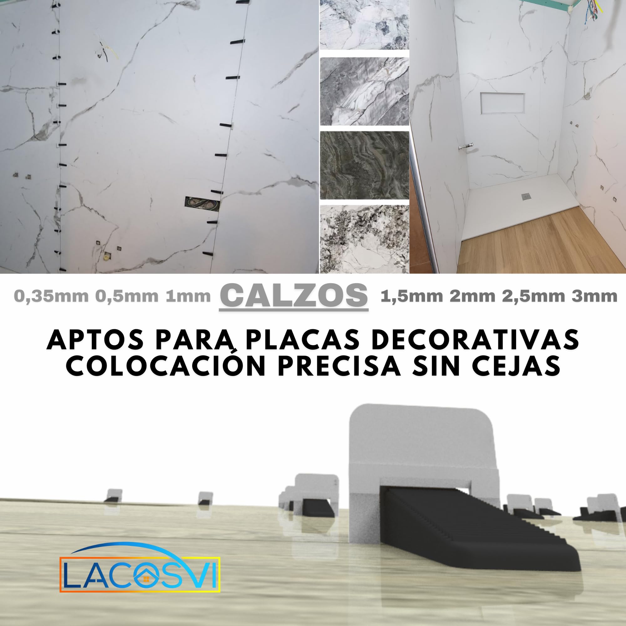 Lacosvi Clips Niveladores para Azulejos (Calzos de 0,5mm,300 uds) Grapas Espaciadores Niveladores para piso y azulejos Sistema de Nivelación para profesionales del Alicatado y Bricolaje