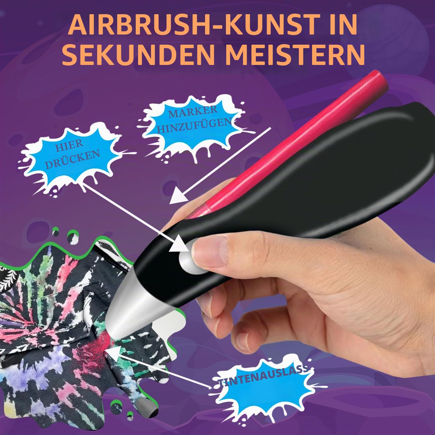 Elektrischer Airbrush-Stift, kabelloses wiederaufladbares elektrisches Airbrush-Sprühgerät, Aquarell-Sprühstift, Airbrush-Marker-Set 12 Farben, auswaschbare Aquarellfarben