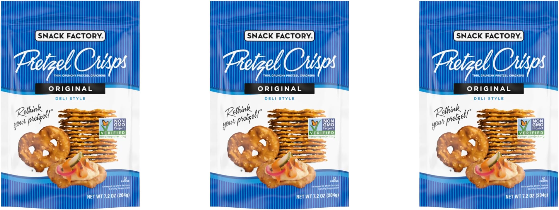 Original Pretzel Crisps, Non-GMO, 7.2 oz Resealable Bag (Pack of 3)