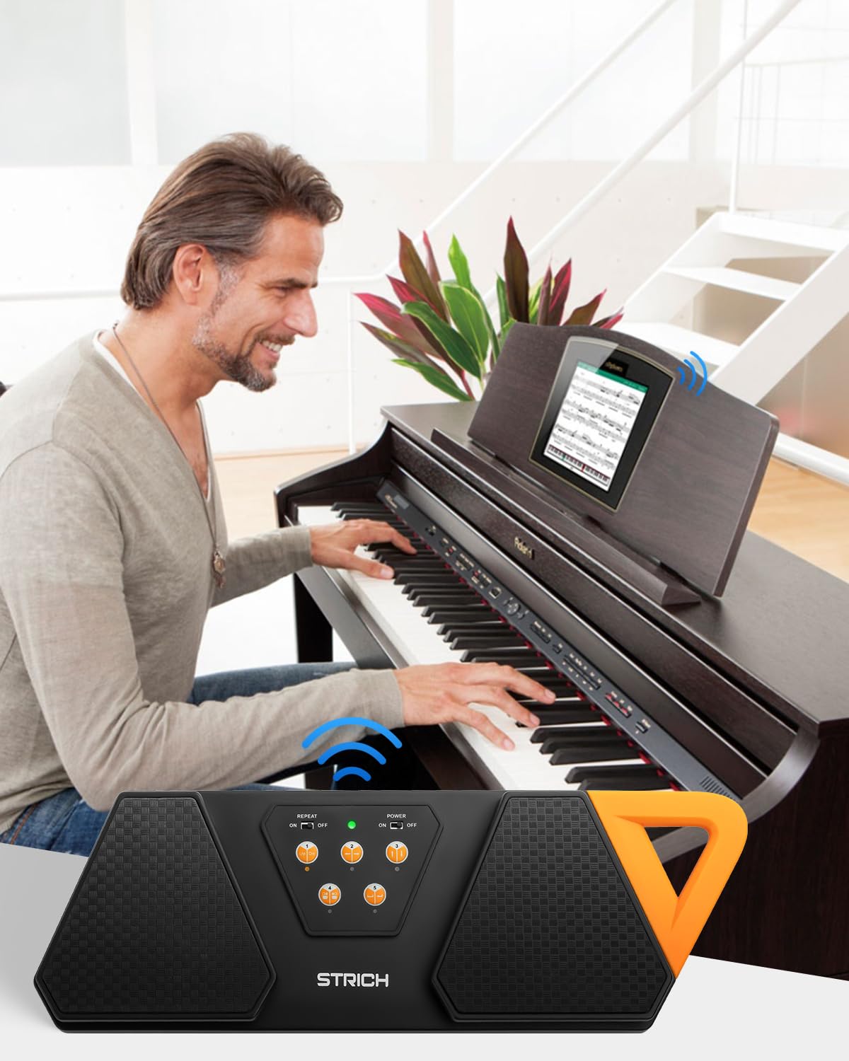 STRICH Page Turner - Pedale senza fili per strumenti musicali, in gomma antiscivolo, portatile, silenzioso, ricaricabile, per iPad, tablet, telefono, super-lunga durata, SPT-10X