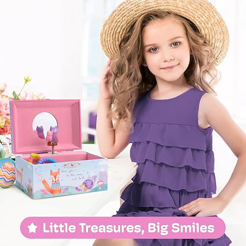 Miniatura 2 de Jewelkeeper Caja de almacenamiento de joyería musical para niña con búhos giratorios, diseño de bosque, Twinkle Twinkle Little Star Tune