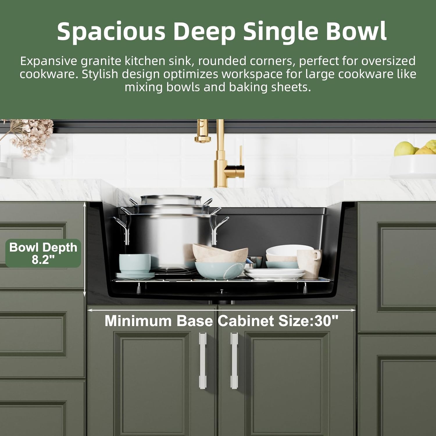 Davivy 27 Inch Black Granite Kitchen Sink Workstation, 27 x 18 Black Undermount/Drop In Kitchen Sink, Deep Quartz Composite Single Bowl with Accessories