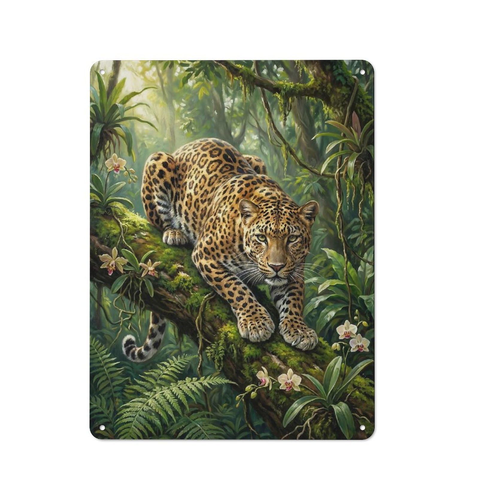 Junmoney Style-22 For Living Room Or Hallway, Leopard In Jungle Vintage Metal Plaque 40X30cm, For Vintage Wall Decor Fans, For Metal Sign Collectors
