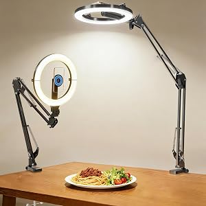Magnetic Ring Light with Phone Holder for Desk Overhead Camera Mount, Flexible Articulating 5000mAh Circle Lamp Table Tripod, iPhone Stand for Video Recording Cooking Nail, Live Streaming Tiktok