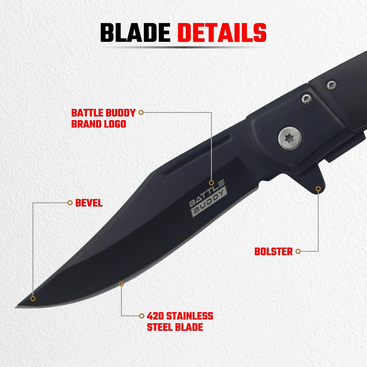 Tactical Pocket Knife - 420 Stainless Steel Blade, Folding Pocket Knife For Men, Perfect Hunting Accessories & Cool Knife For Outdoorsmen, Fisherman, & Collectors