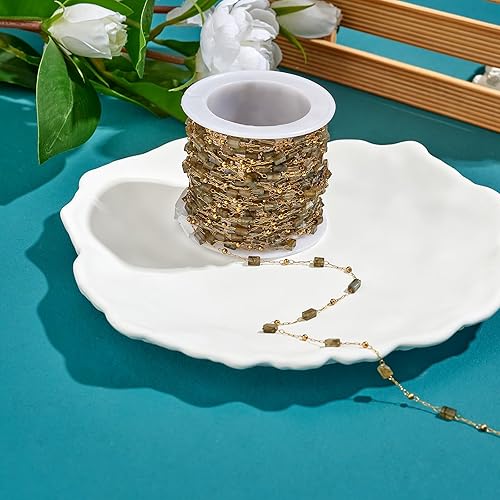 Miniatura 5 de Cadenas de cuentas rectangulares naturales sin soldar, cadena de rosario con hallazgos dorados para mujeres y niñas