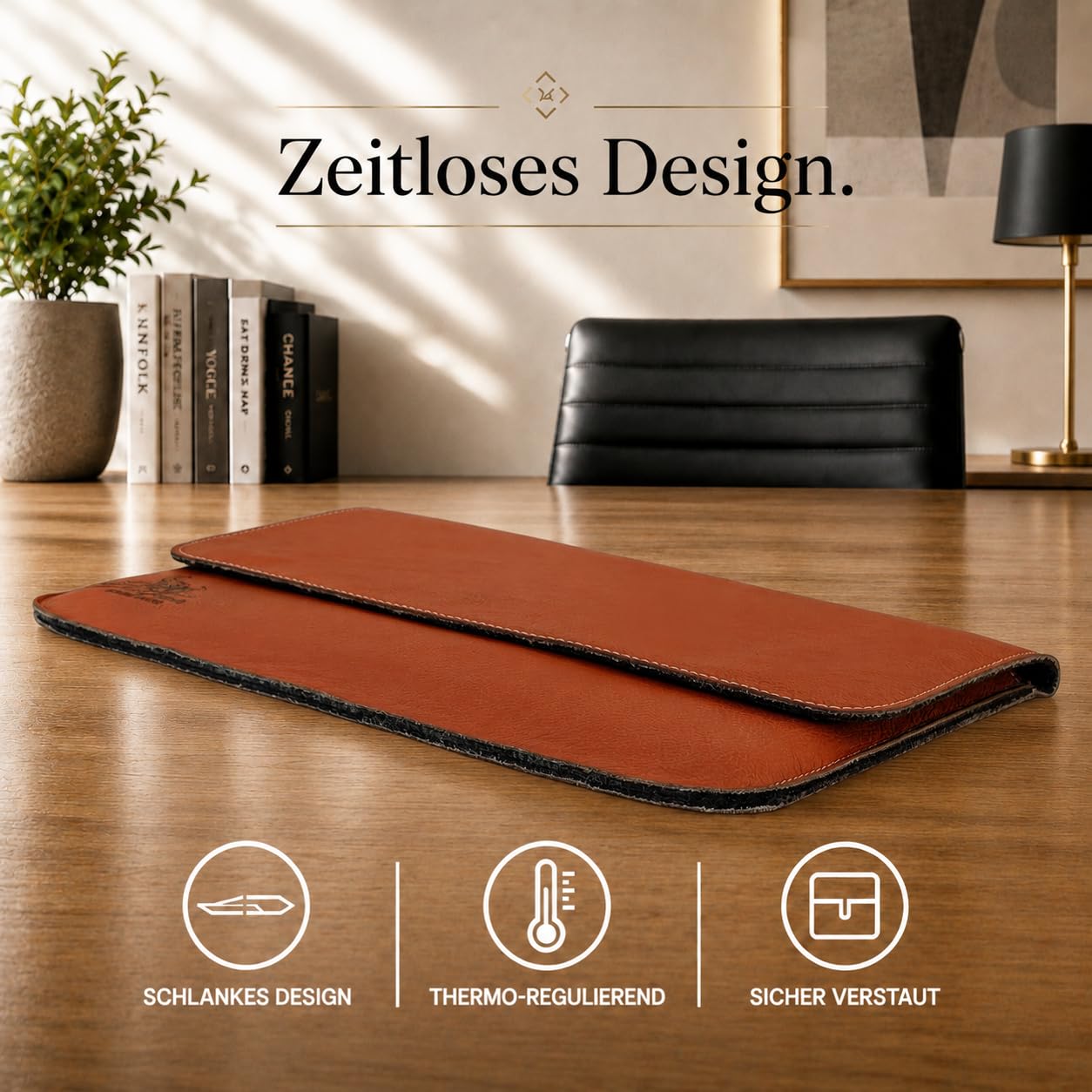 Centaur Custodia per laptop di alta qualità in vera pelle italiana e 100% feltro di lana, realizzata in Germania, elegante custodia con scomparto extra, custodia protettiva per notebook da 14", colore