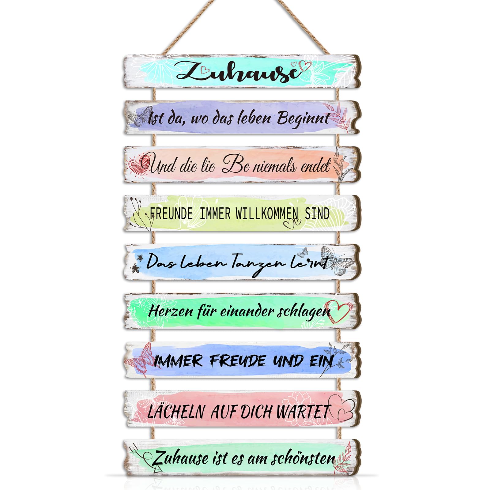 BINCUE 9pcs Insirierende Wandkunst Wanddeko Zuhause,Bunte Familie Schilder mit Sprüchen,Motivierende Familienregeln Wandbilder,Insirierende Familienregeln Bilder,Regenbogen Motivierende Schild Familie