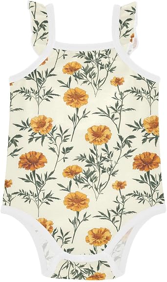 FRODOTGV Yellow Marigolds Baby Girls Cotton Bodysuits Cute Soft Infant Baby Romper for Infant Toddler 3M