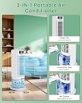 Portable Air Conditioner, 90° Auto Oscillation, 6 Speeds & 2 Cool Mist, 3 IN 1 Air Cooler, 800ML Water Tank, 12H Timer, 5M Remote Control, Quiet Cooling Tower Fan Air Conditioner for Room Office