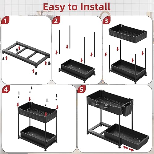 Miniatura 9 de Paquete de 4 organizadores para debajo del fregadero, organizadores de baño y almacenamiento, organizador de armario extraíble multiusos de 2