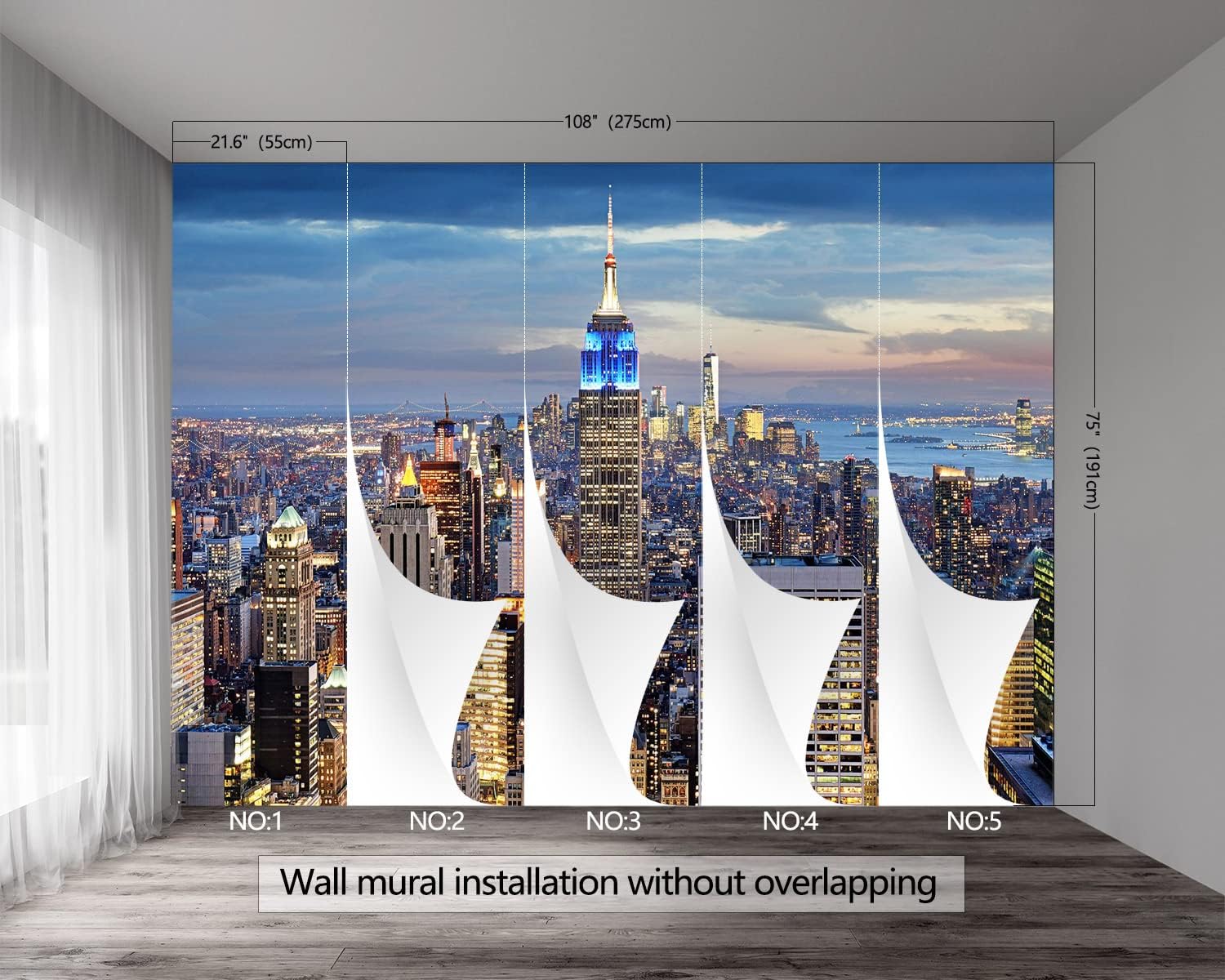 Fightal New York City - Manhattan Skyline Mural Wall Decoration Large Wall Mural Living Room Bedroom Wallpaper-108x 075 inches（its not a Sticker） : Tools & Home Improvement