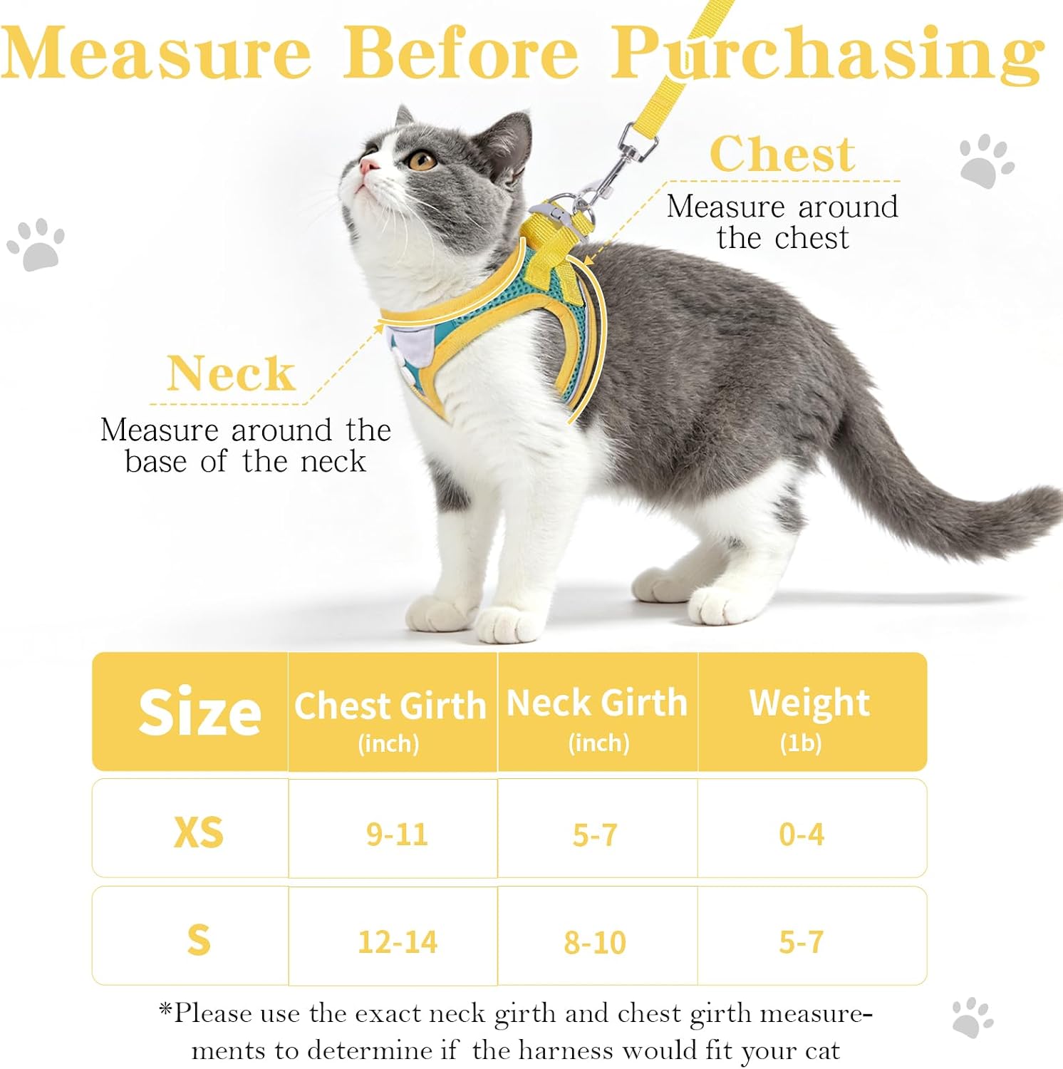 Escape Proof Cat Harness and Leash Set with Reflective Strips, S | Adjustable Cat Vest Harness for Walking,Breathable Lightweight Soft Mesh Kitten Harness and Leash for Kitty Bunny Puppy,S