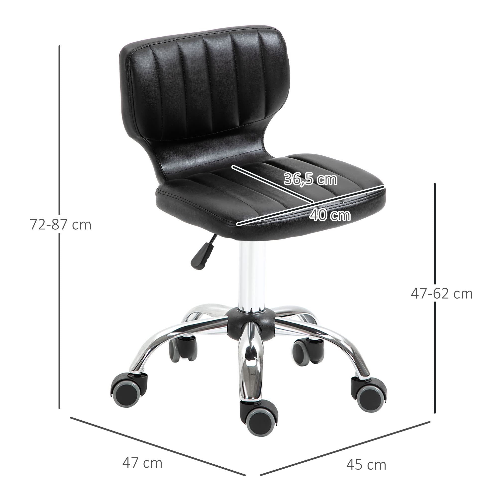 HOMCOM Tabouret de Travail pivotant 360° réglable 47-62 cm Noir métal chromé