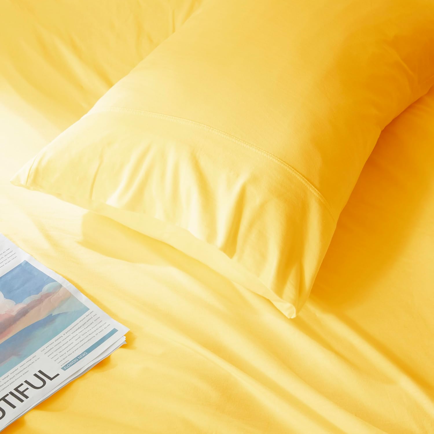 Household 100% Jersey Cotton Pillowcase King Size 20 * 36 -Light Weight, Comfortable, Super Soft Pillow Case with Envelope Closure Set of 2 Pillowcases (King Size Pillowcase, Light Yellow)