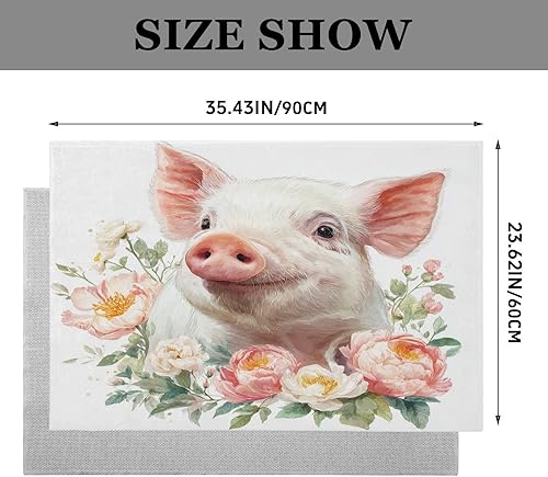 Miniatura 2 de Flower Pig Washable Entry Rug Front Door Throw Rugs Indoor Low Pile Bathroom Small Rugs Non-Slip Rubber Backing Rug for Kitchen Bedroom Entryway
