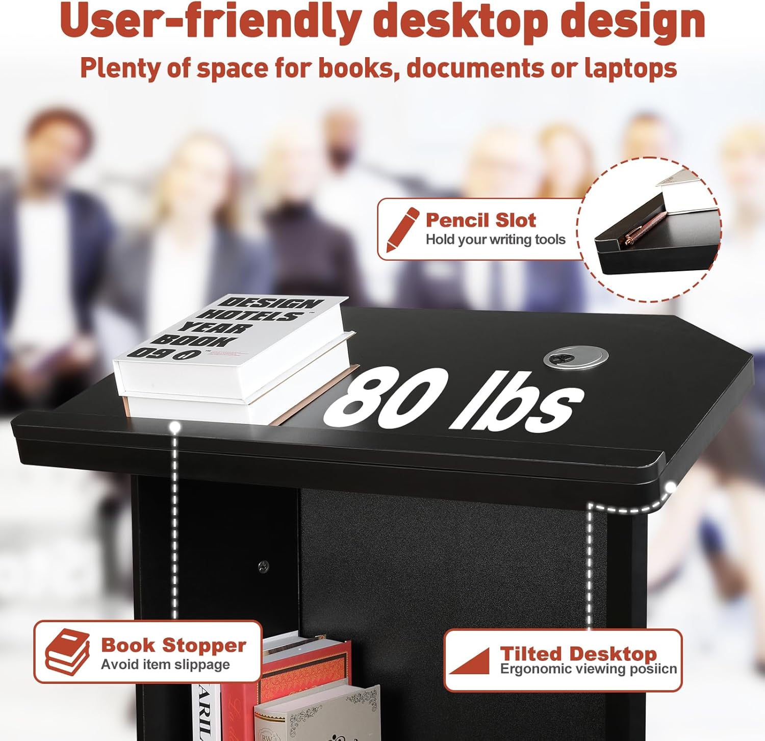 49" Wood Podium Stand withLarge 2-Tier Shelve, Wooden Lectern with Reserved Wire Hole, Wooden Standing Pulpit with Reading Platfor for Church Office School Home Conference Restaurant Meeting