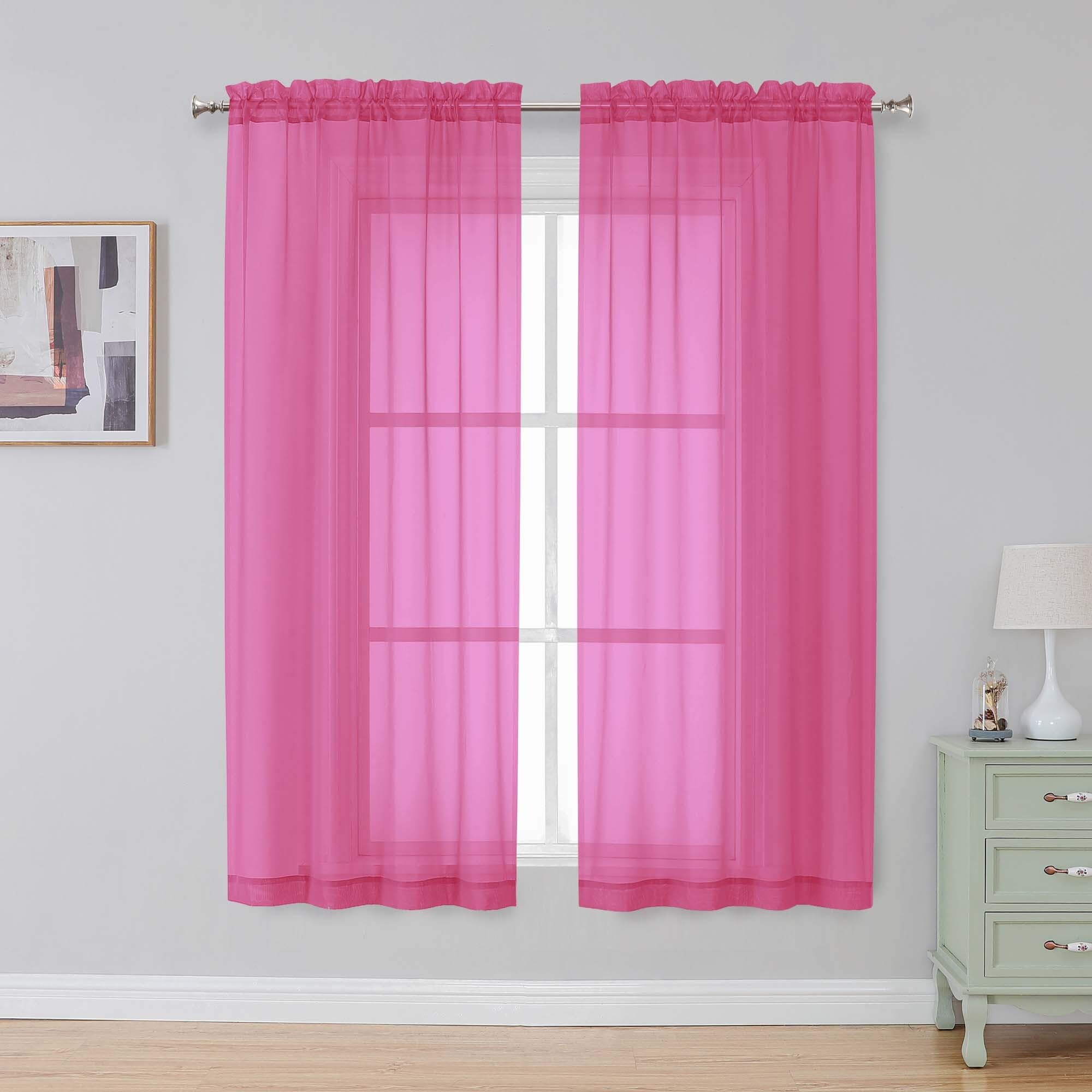 Simplebrand Hot Pink Sheer Curtains 63 Inch Length 2 Panels for Bedroom