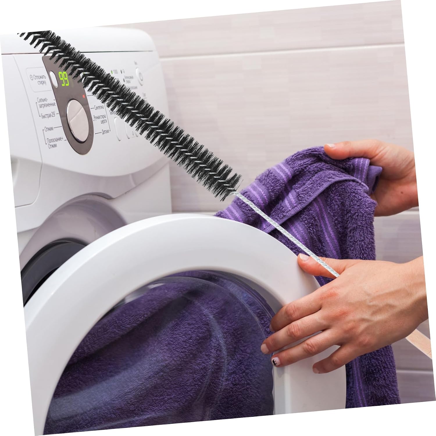 Zerodeko Wooden Handle Cleaning Brush for Washing Machine Dryer 2pcs Black Brushes Multifunctional Easy to Use