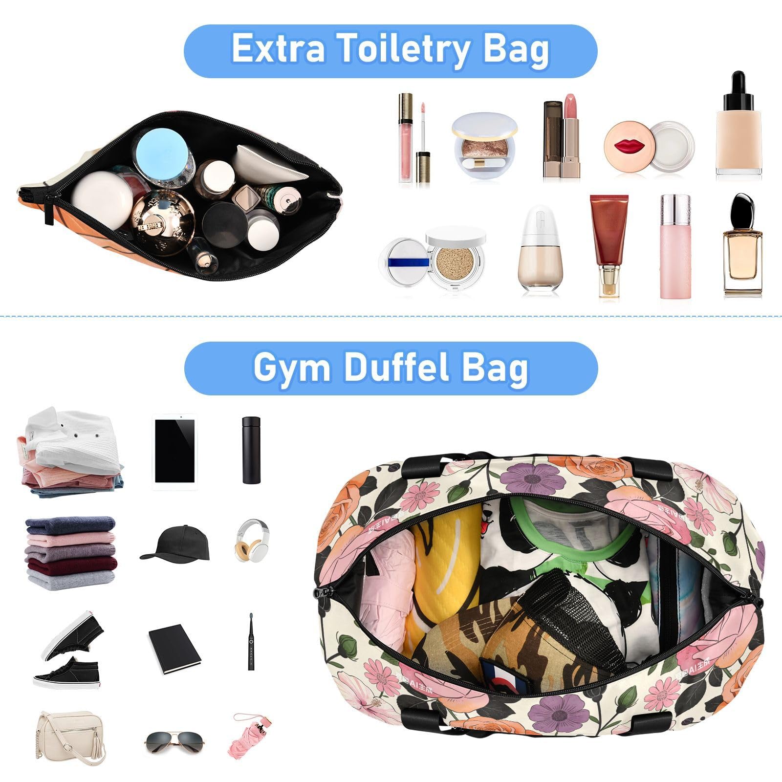 William Morris - Bolsa de viaje con bolsillo húmedo y correa ajustable, para viajes, juego de 2 piezas para hombres y mujeres
