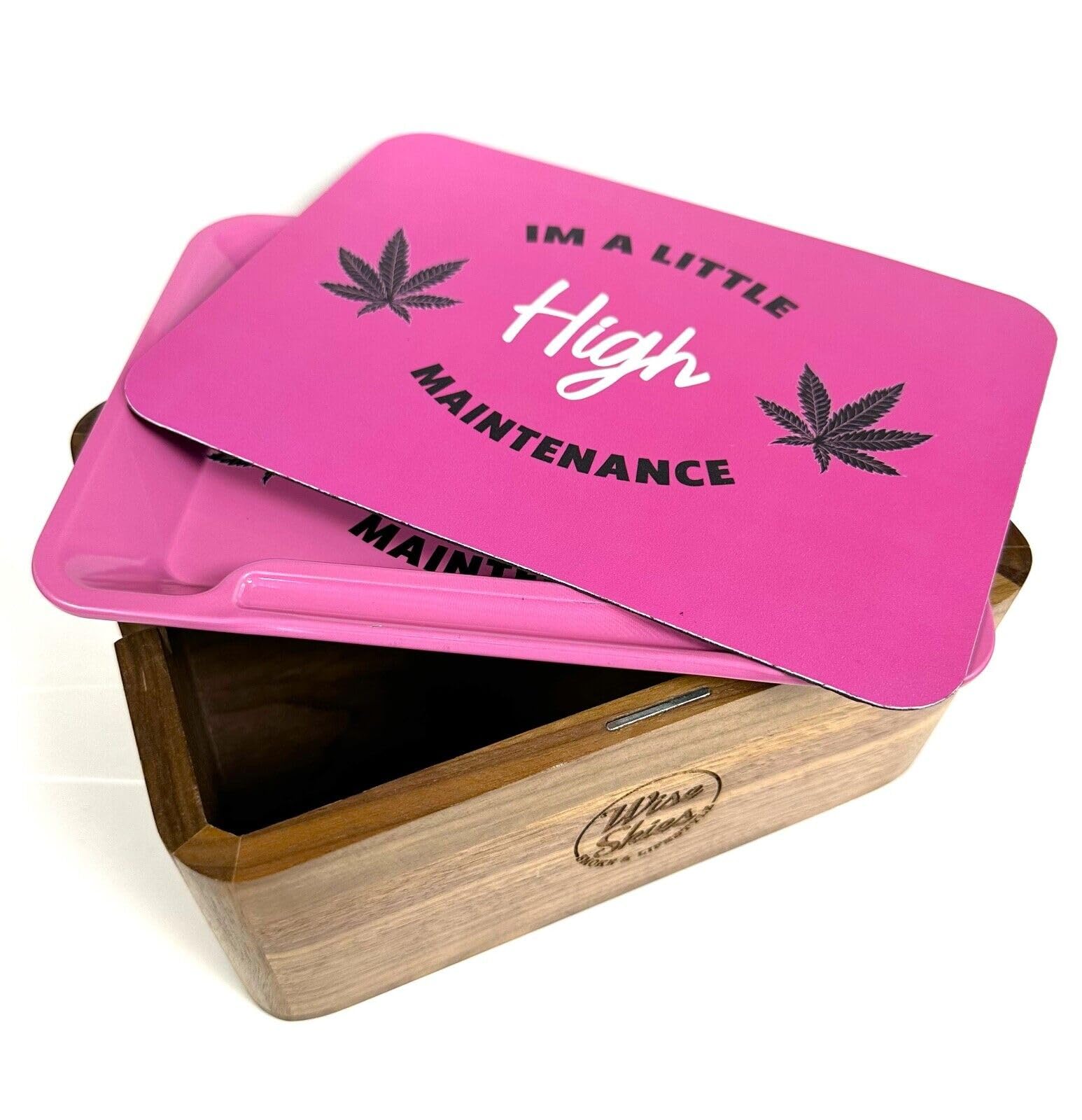 Wise Skies Im a Little High Maintenance Pink Rolling Box Set Stash Box Walnut Rolling Tray