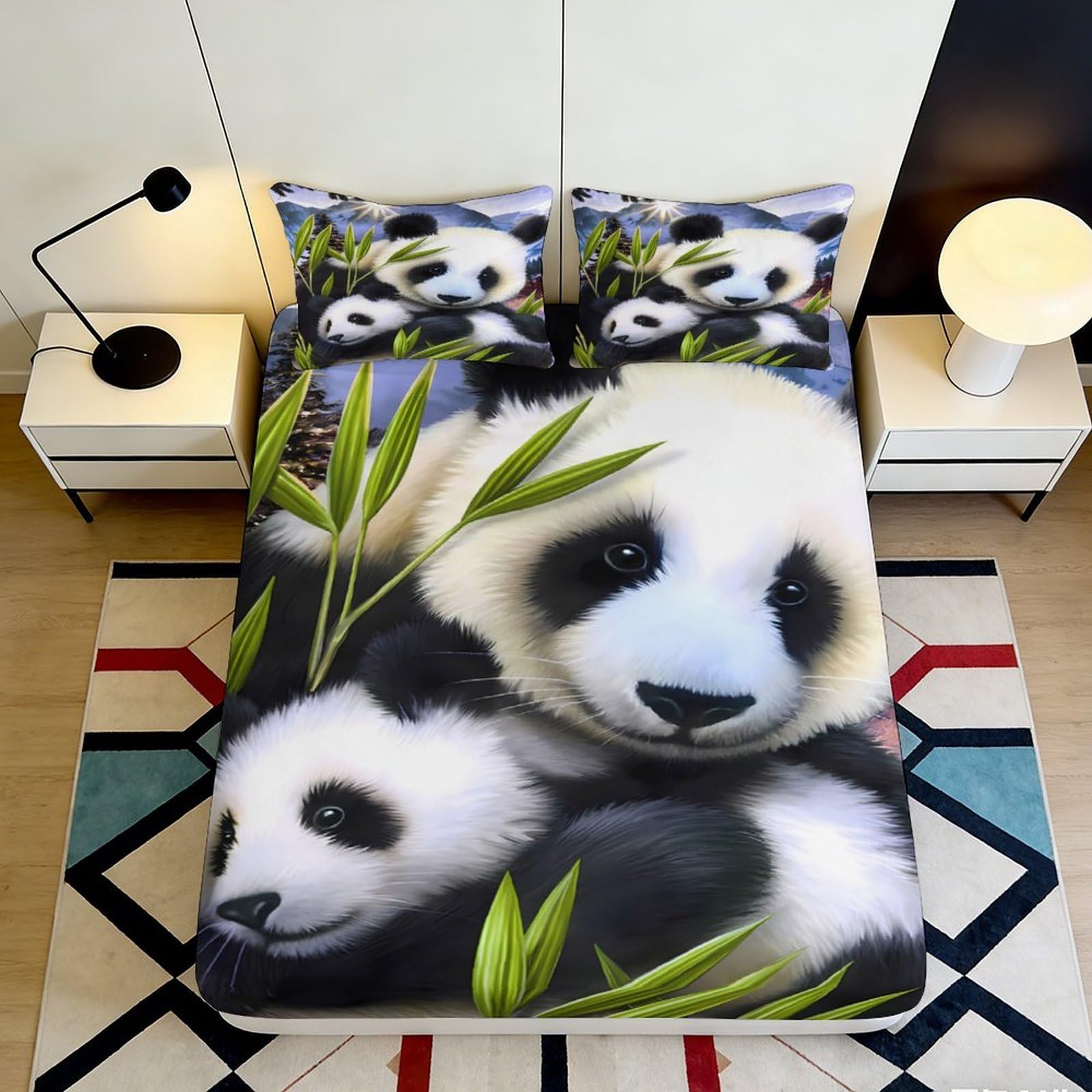 Tjiqhvmrn Style-2 3D Printed Panda Fitted Sheet Microfiber Deep Pocket Bedroom Bedding Panda Mattress Fitted Cover Non-Slip Full Wrap For Adults Teens 90X200x25cm