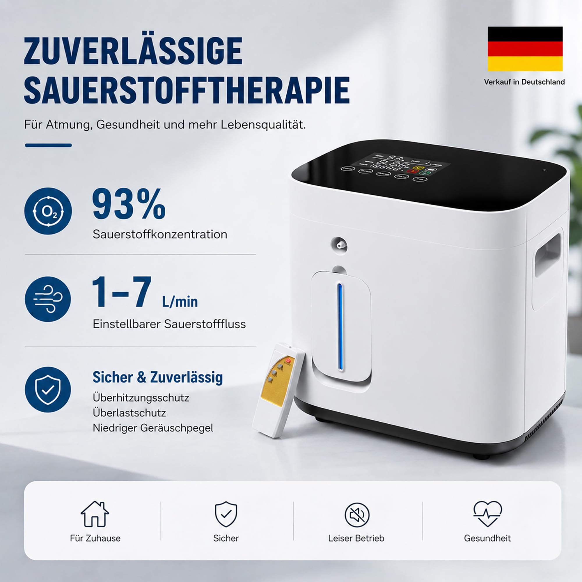 Sauerstoffkonzentrator für Zuhause 1–7 L/min · 93% Sauerstoffkonzentration