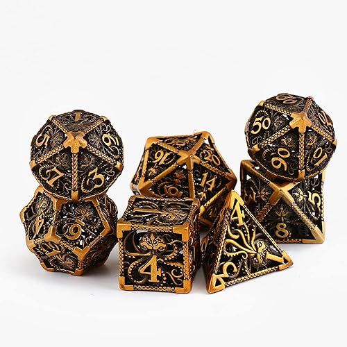 Miniatura 4 de Dados de metal DND D&D RUNFNG 7 dados huecos poliédricos Cthulhu Dungeons and Dragons dados grandes para MTG, RPG, juego de rol, Shadowrun y