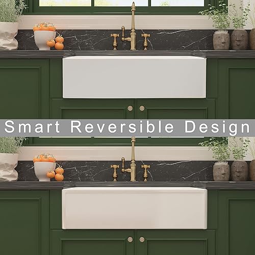 Miniatura 6 de Fregadero de cocina frontal de 33 x 21 pulgadas, fregadero de cocina de cerámica blanca de porcelana de un solo cuenco, fregadero de granja extra